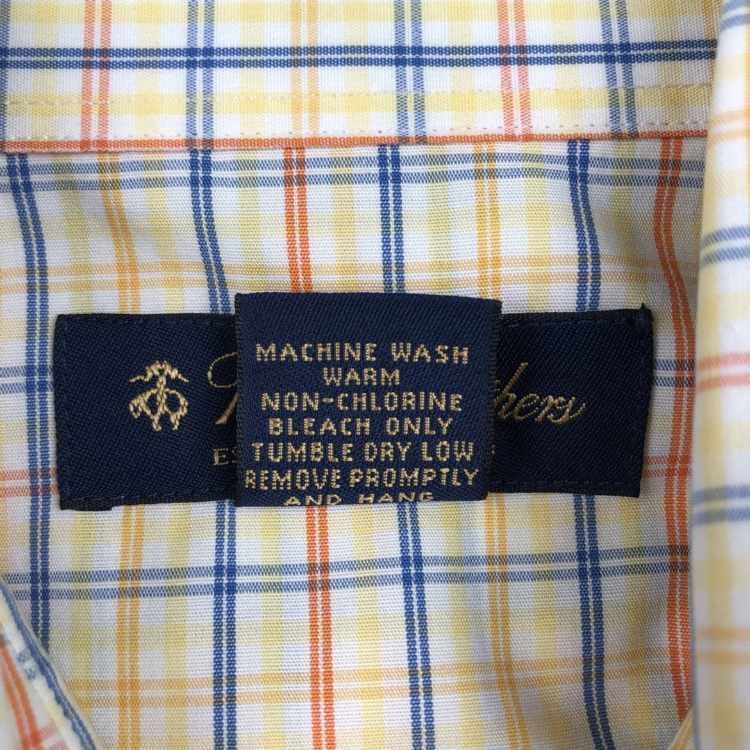 Brooks Brothers Short-Sleeve Button-Down Check Shirt, Men's Size M (approx.) cotton yellow type Vintage Second Hand