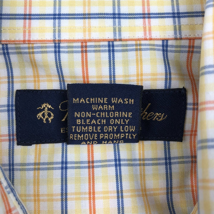 Brooks Brothers Short-Sleeve Button-Down Check Shirt, Men's Size M (approx.) cotton yellow type Vintage Second Hand