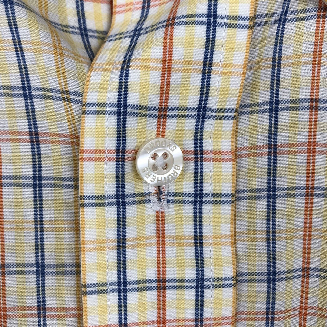 Brooks Brothers Short-Sleeve Button-Down Check Shirt, Men's Size M (approx.) cotton yellow type Vintage Second Hand