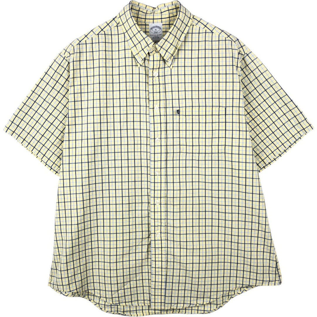 Brooks Brothers 346 short sleeve button down check shirt, men's size XL cotton yellow type Vintage Second Hand
