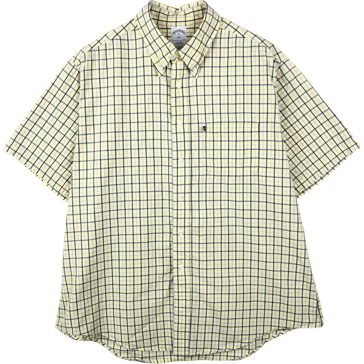 Brooks Brothers 346 short sleeve button down check shirt, men's size XL cotton yellow type Vintage Second Hand