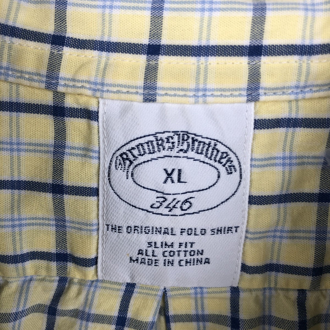 Brooks Brothers 346 short sleeve button down check shirt, men's size XL cotton yellow type Vintage Second Hand