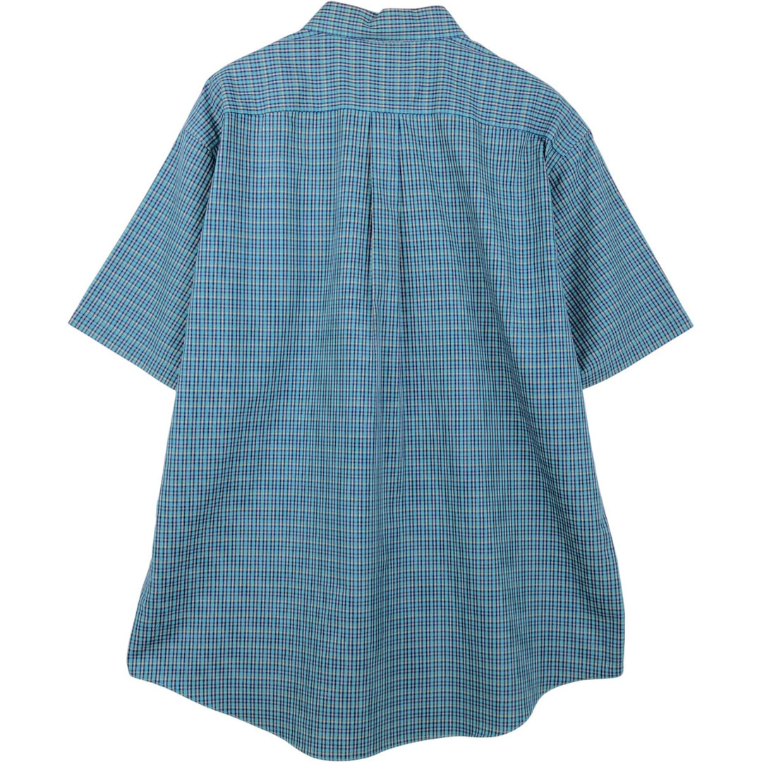 Brooks Brothers Short Sleeve Button Down Check Shirt Men's XL cotton turquoise blue Vintage Second Hand
