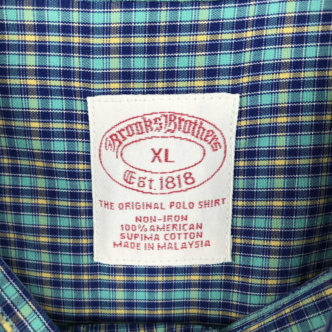 Brooks Brothers Short Sleeve Button Down Check Shirt Men's XL cotton turquoise blue Vintage Second Hand