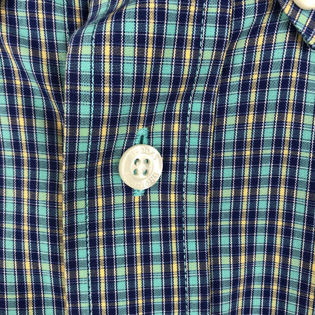 Brooks Brothers Short Sleeve Button Down Check Shirt Men's XL cotton turquoise blue Vintage Second Hand