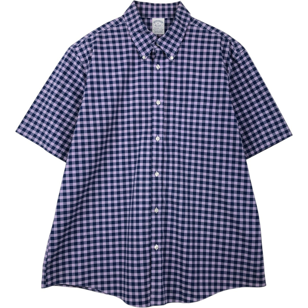 Brooks Brothers Est.1818 Gingham Check Short Sleeve Button-Down Check Shirt Men's XL cotton purple type Vintage Second Hand