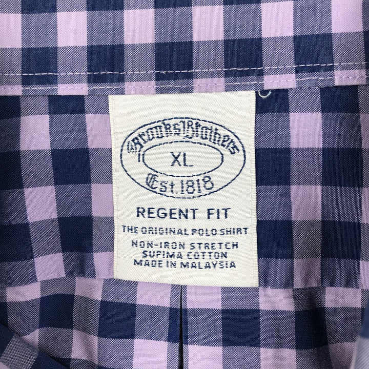 Brooks Brothers Est.1818 Gingham Check Short Sleeve Button-Down Check Shirt Men's XL cotton purple type Vintage Second Hand