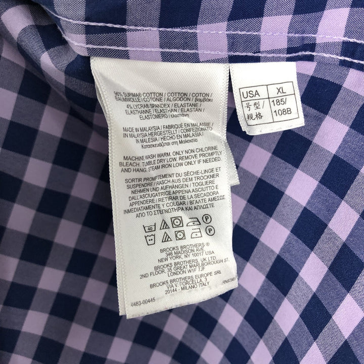 Brooks Brothers Est.1818 Gingham Check Short Sleeve Button-Down Check Shirt Men's XL cotton purple type Vintage Second Hand