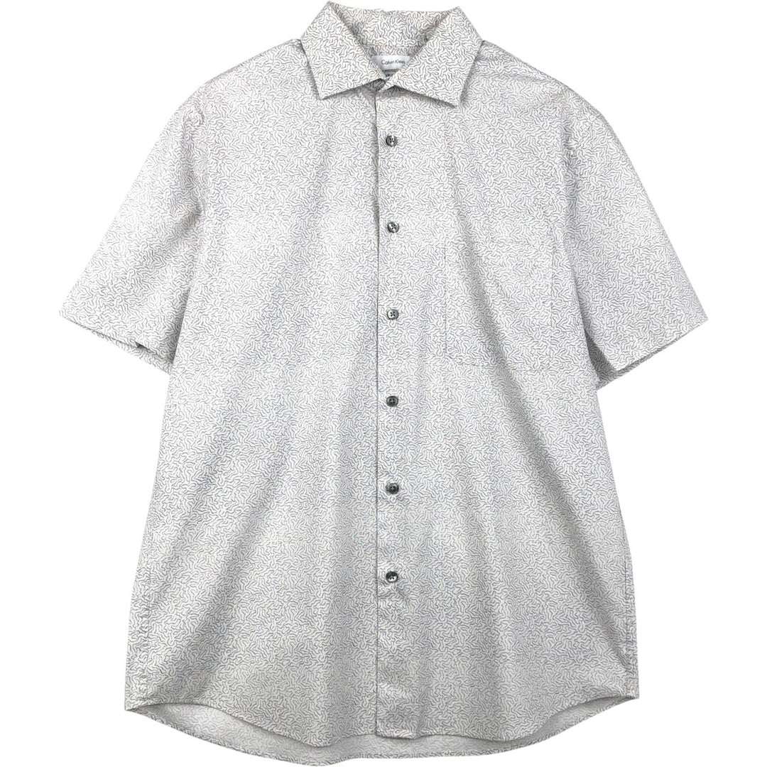 Calvin Klein all-over print wide collar short-sleeved cotton shirt, men's size M. cotton white type Vintage Second Hand