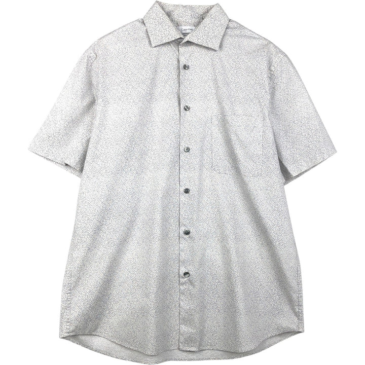 Calvin Klein all-over print wide collar short-sleeved cotton shirt, men's size M. cotton white type Vintage Second Hand