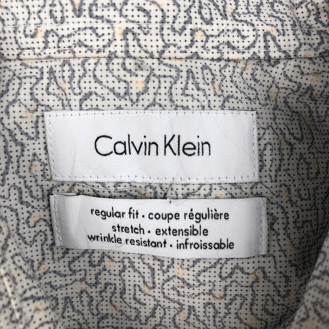 Calvin Klein all-over print wide collar short-sleeved cotton shirt, men's size M. cotton white type Vintage Second Hand
