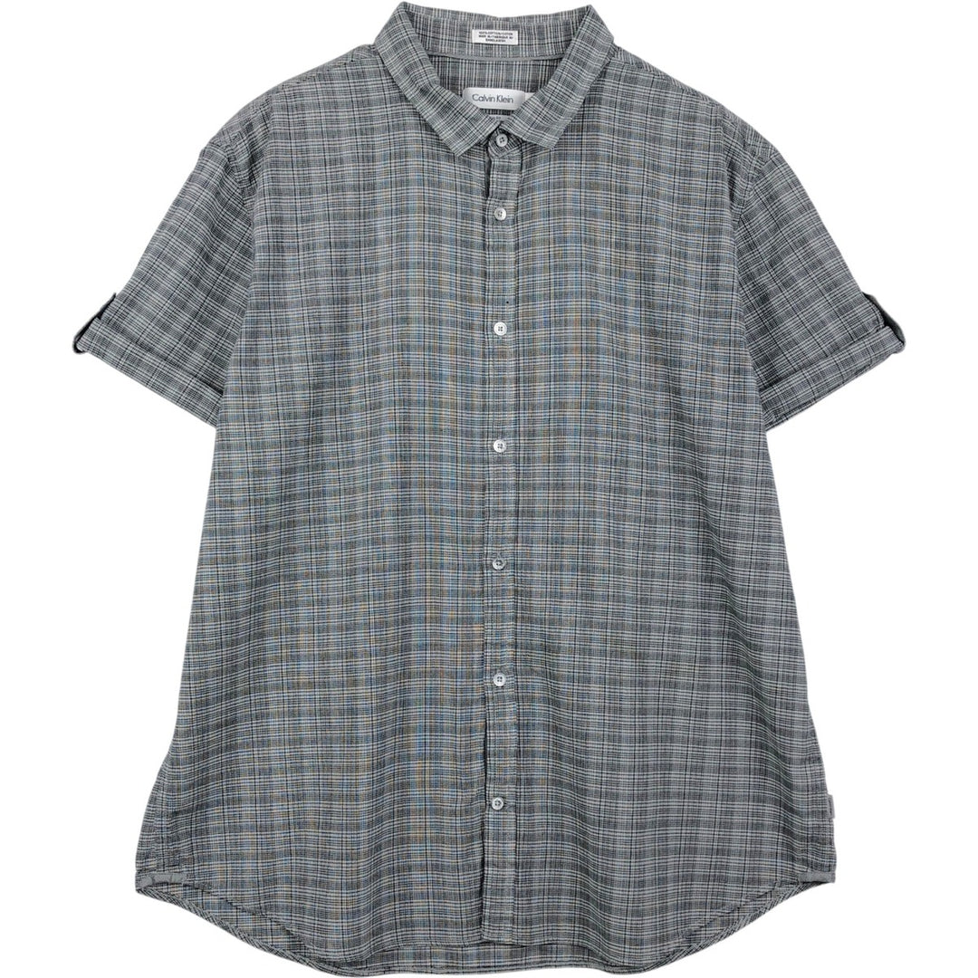 2000'S Calvin Klein classic fit short-sleeved cotton check shirt, men's size XL equivalent. cotton gray type Vintage Second Hand