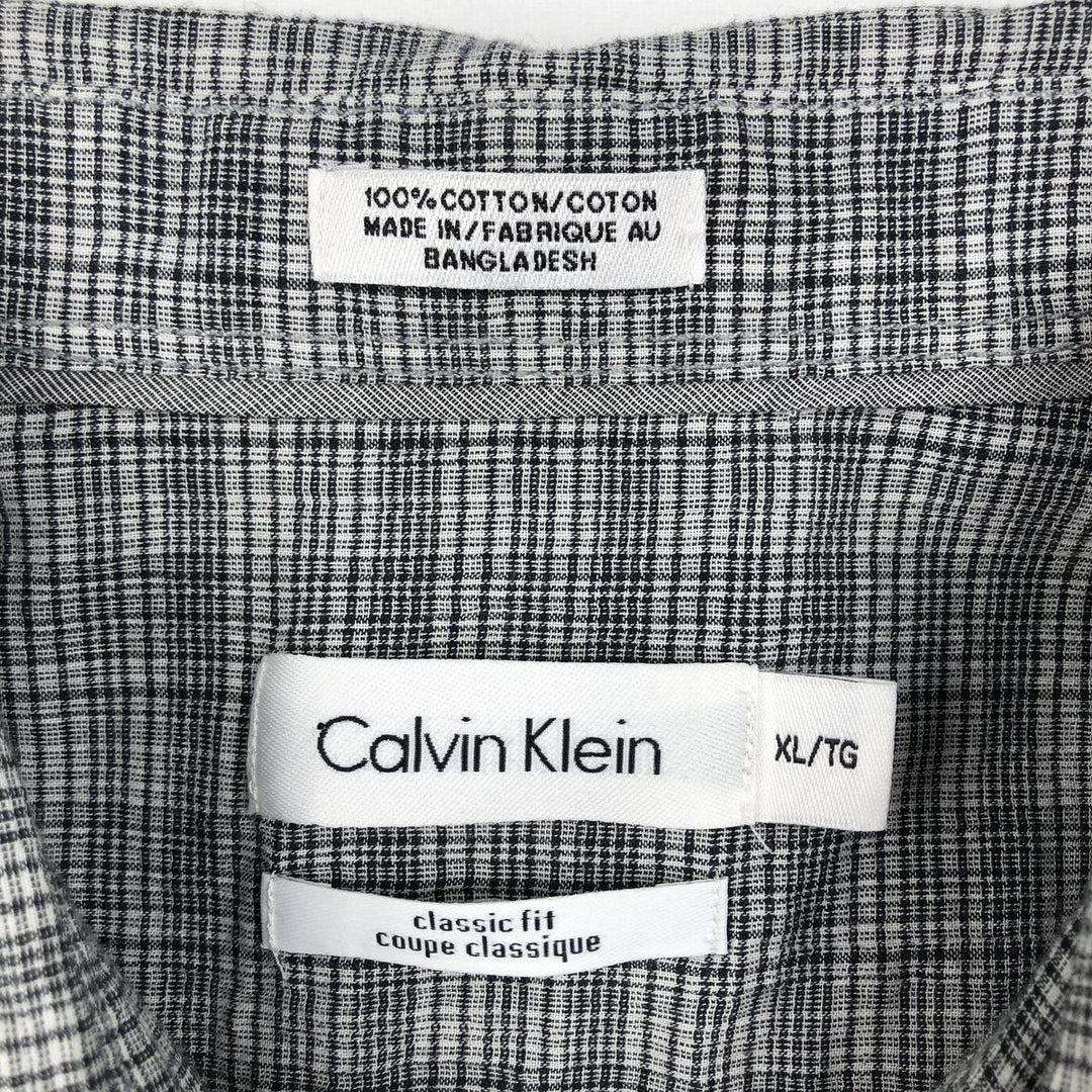2000'S Calvin Klein classic fit short-sleeved cotton check shirt, men's size XL equivalent. cotton gray type Vintage Second Hand