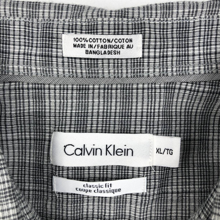 2000'S Calvin Klein classic fit short-sleeved cotton check shirt, men's size XL equivalent. cotton gray type Vintage Second Hand