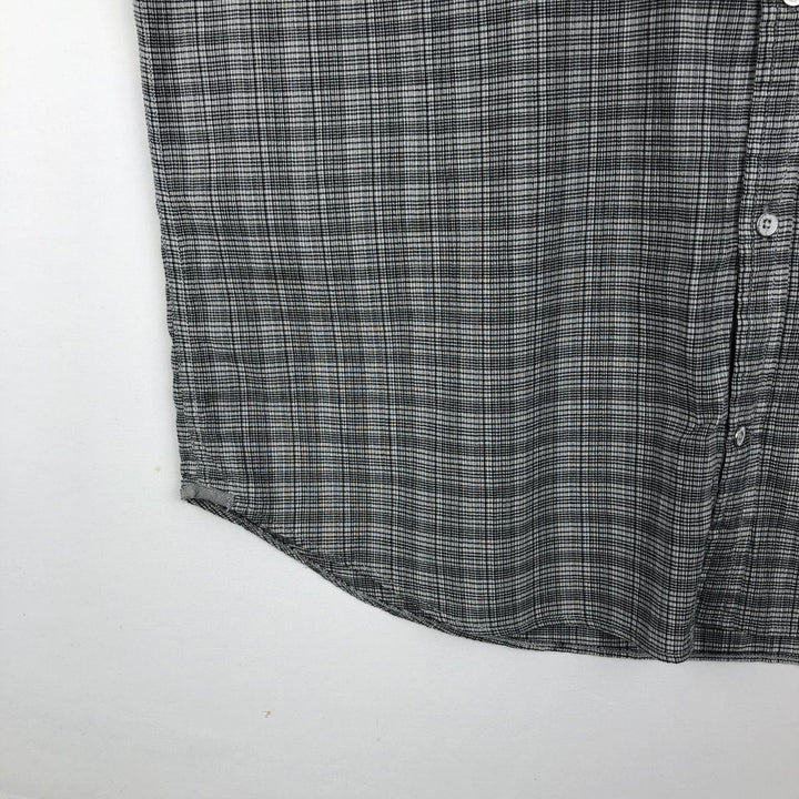 2000'S Calvin Klein classic fit short-sleeved cotton check shirt, men's size XL equivalent. cotton gray type Vintage Second Hand