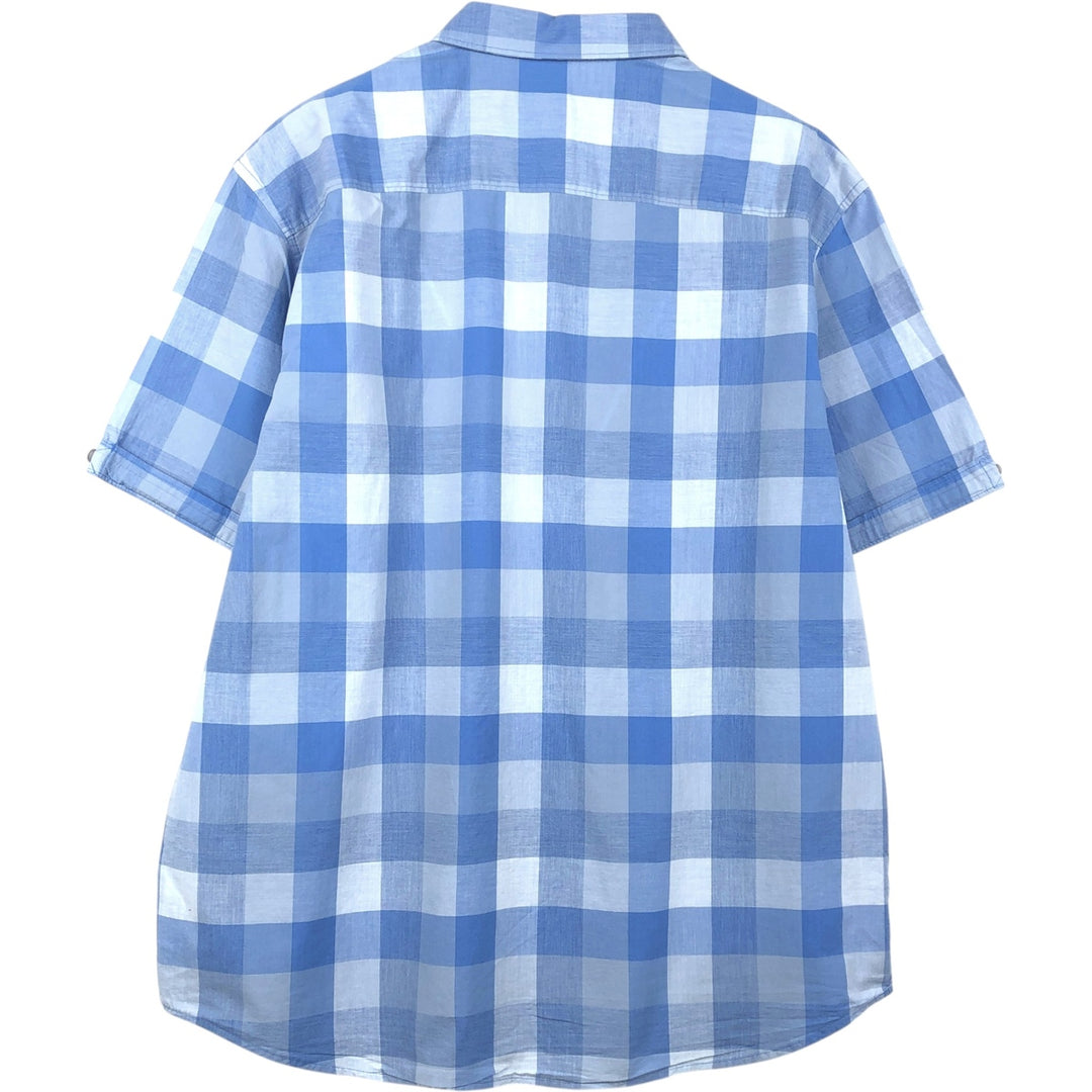 Calvin Klein short sleeve cotton check shirt, men's size L cotton Blue type light blue Vintage Second Hand