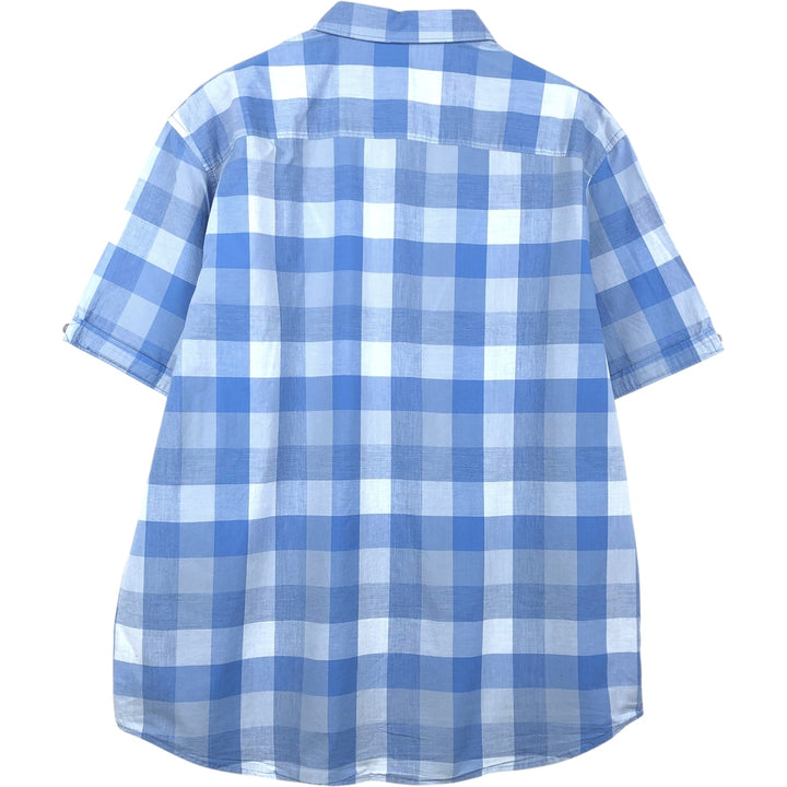 Calvin Klein short sleeve cotton check shirt, men's size L cotton Blue type light blue Vintage Second Hand