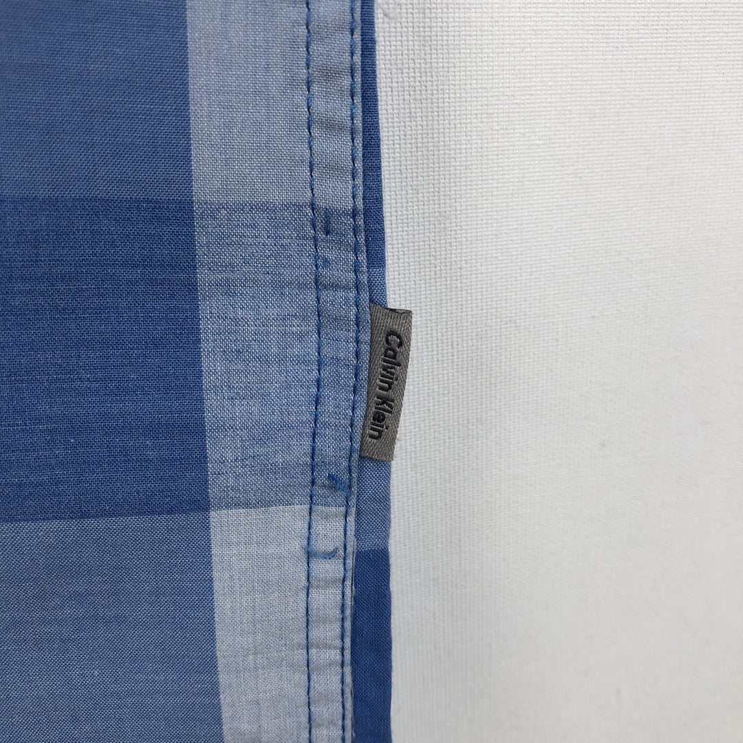 Calvin Klein short sleeve cotton check shirt, men's size L cotton Blue type light blue Vintage Second Hand