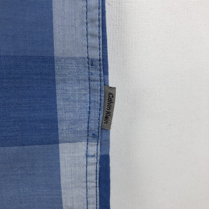 Calvin Klein short sleeve cotton check shirt, men's size L cotton Blue type light blue Vintage Second Hand