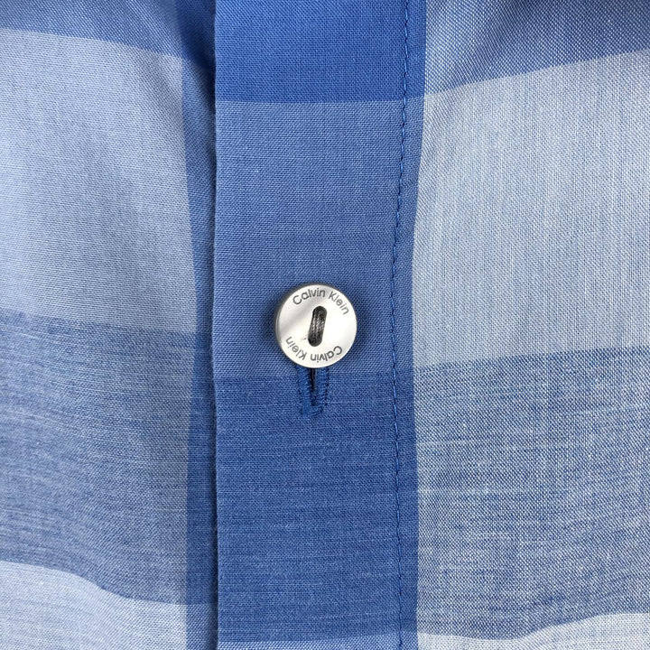 Calvin Klein short sleeve cotton check shirt, men's size L cotton Blue type light blue Vintage Second Hand