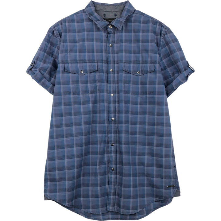 Calvin Klein JEANS Short Sleeve Cotton Check Shirt Men's M Size cotton blue type Vintage Second Hand