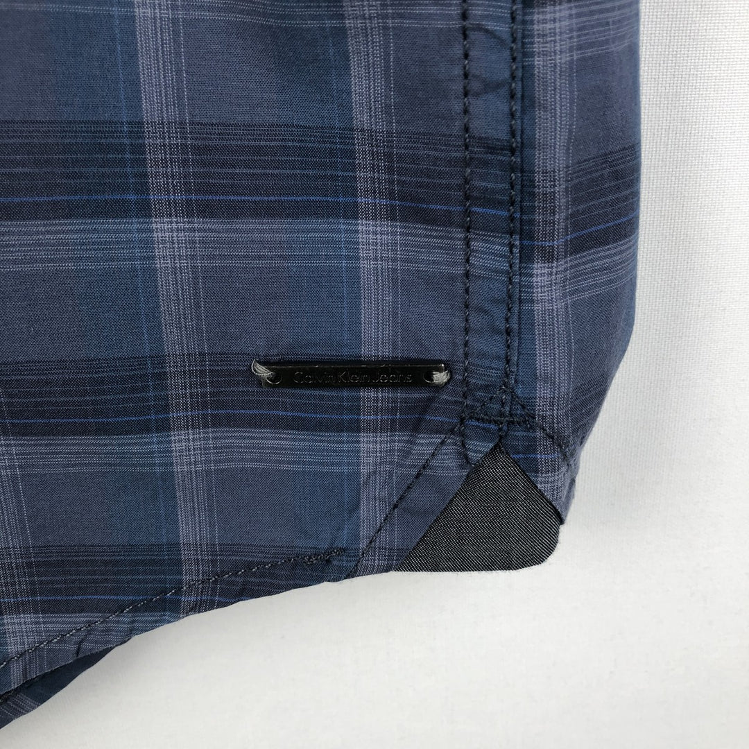 Calvin Klein JEANS Short Sleeve Cotton Check Shirt Men's M Size cotton blue type Vintage Second Hand