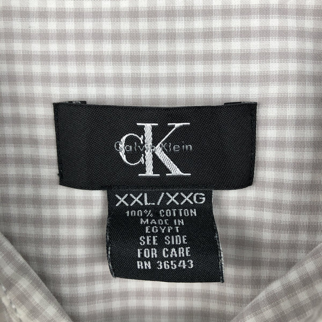 Calvin Klein gingham check short-sleeved cotton check shirt, men's size XXL equivalent. cotton Beige type Vintage Second Hand