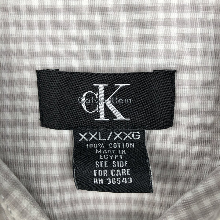 Calvin Klein gingham check short-sleeved cotton check shirt, men's size XXL equivalent. cotton Beige type Vintage Second Hand