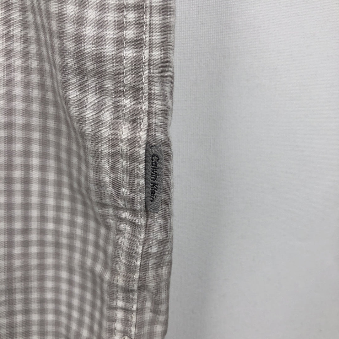 Calvin Klein gingham check short-sleeved cotton check shirt, men's size XXL equivalent. cotton Beige type Vintage Second Hand