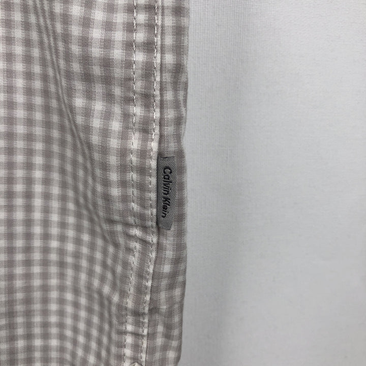 Calvin Klein gingham check short-sleeved cotton check shirt, men's size XXL equivalent. cotton Beige type Vintage Second Hand