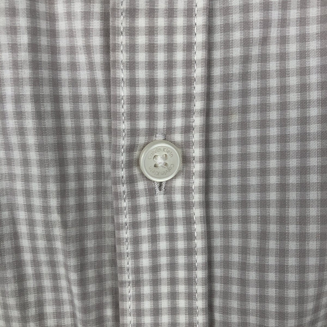 Calvin Klein gingham check short-sleeved cotton check shirt, men's size XXL equivalent. cotton Beige type Vintage Second Hand