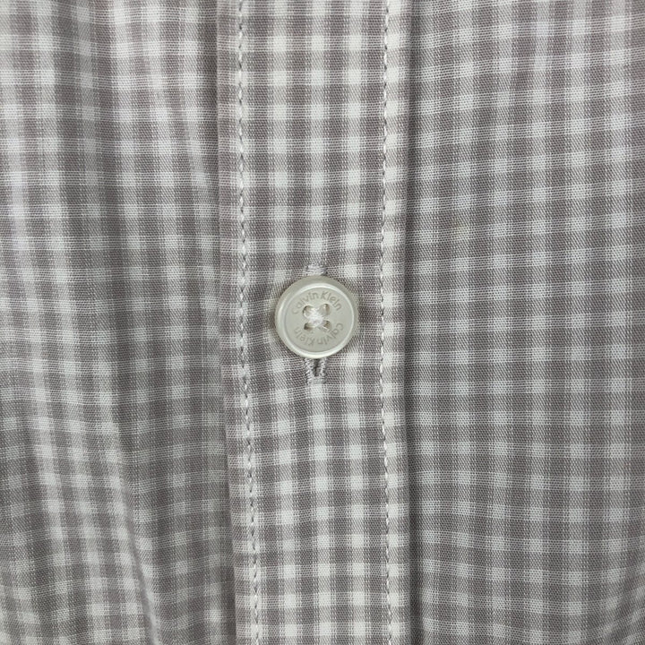 Calvin Klein gingham check short-sleeved cotton check shirt, men's size XXL equivalent. cotton Beige type Vintage Second Hand