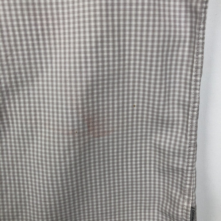 Calvin Klein gingham check short-sleeved cotton check shirt, men's size XXL equivalent. cotton Beige type Vintage Second Hand