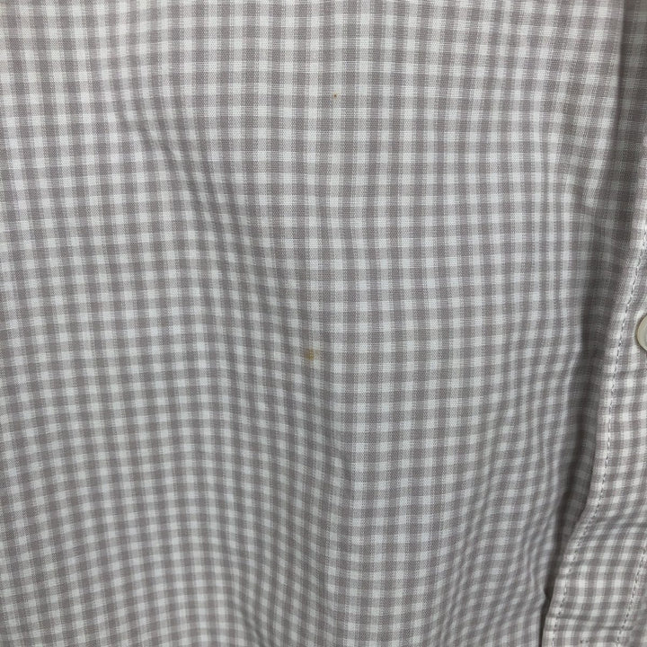 Calvin Klein gingham check short-sleeved cotton check shirt, men's size XXL equivalent. cotton Beige type Vintage Second Hand