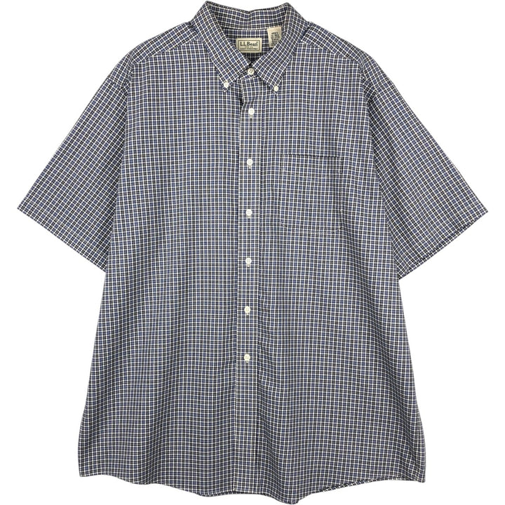 90s-00'S LLBean Short-Sleeve Button-Down Check Shirt, Men's Size XL (Equivalent), Vintage cotton blue type Vintage Second Hand