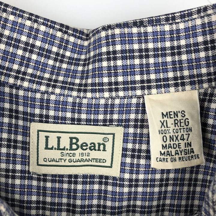 90s-00'S LLBean Short-Sleeve Button-Down Check Shirt, Men's Size XL (Equivalent), Vintage cotton blue type Vintage Second Hand