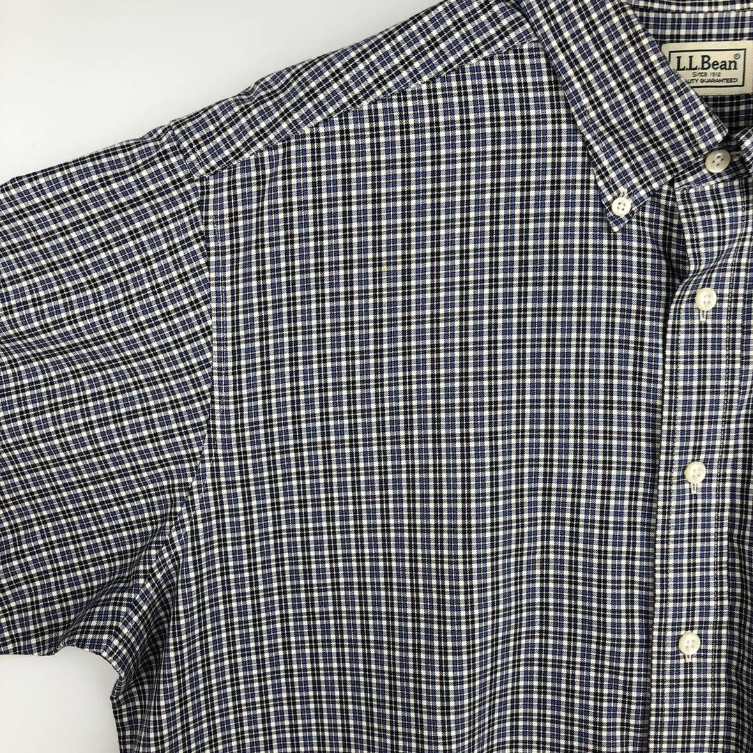 90s-00'S LLBean Short-Sleeve Button-Down Check Shirt, Men's Size XL (Equivalent), Vintage cotton blue type Vintage Second Hand