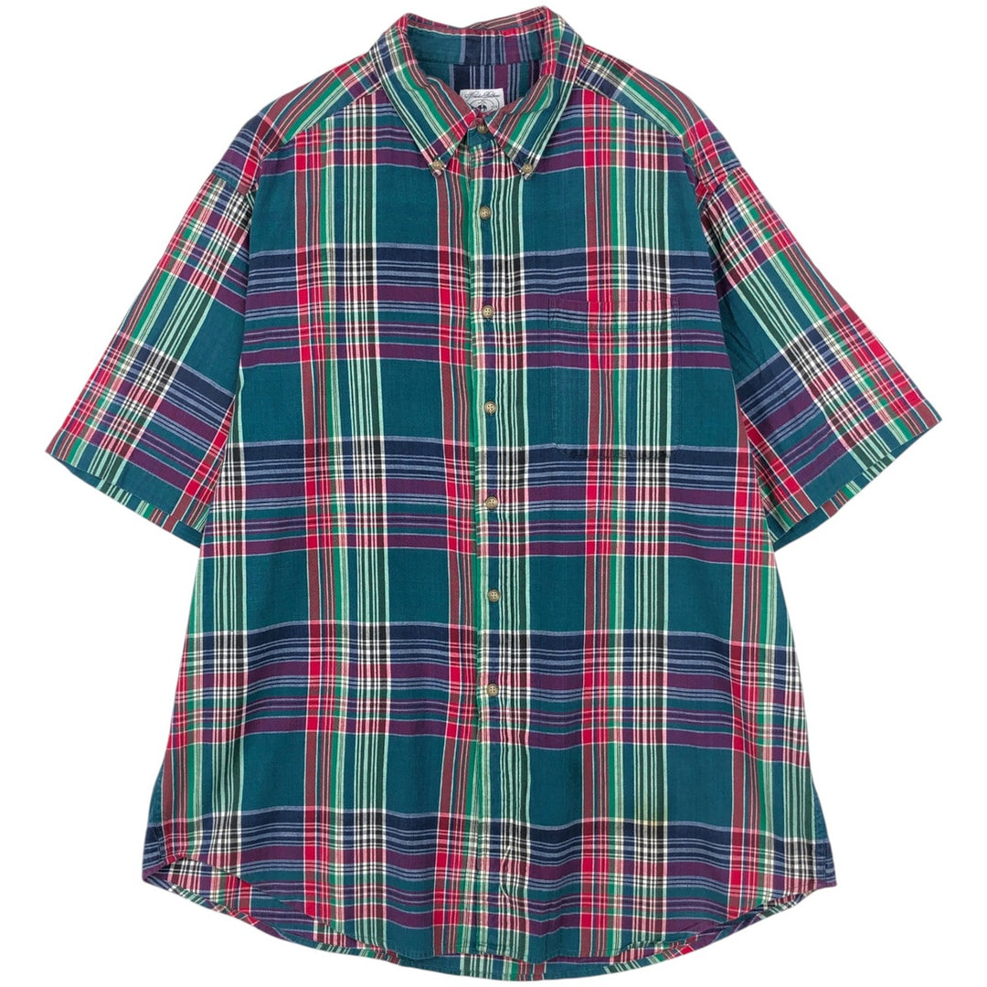 Brooks Brothers Est. 1818 SPORT SHIRT Short-Sleeve Button-Down Check Shirt, Men's Size XL (approx.) cotton green type Vintage Second Hand