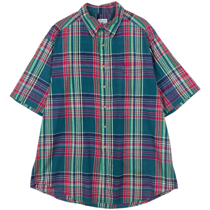 Brooks Brothers Est. 1818 SPORT SHIRT Short-Sleeve Button-Down Check Shirt, Men's Size XL (approx.) cotton green type Vintage Second Hand