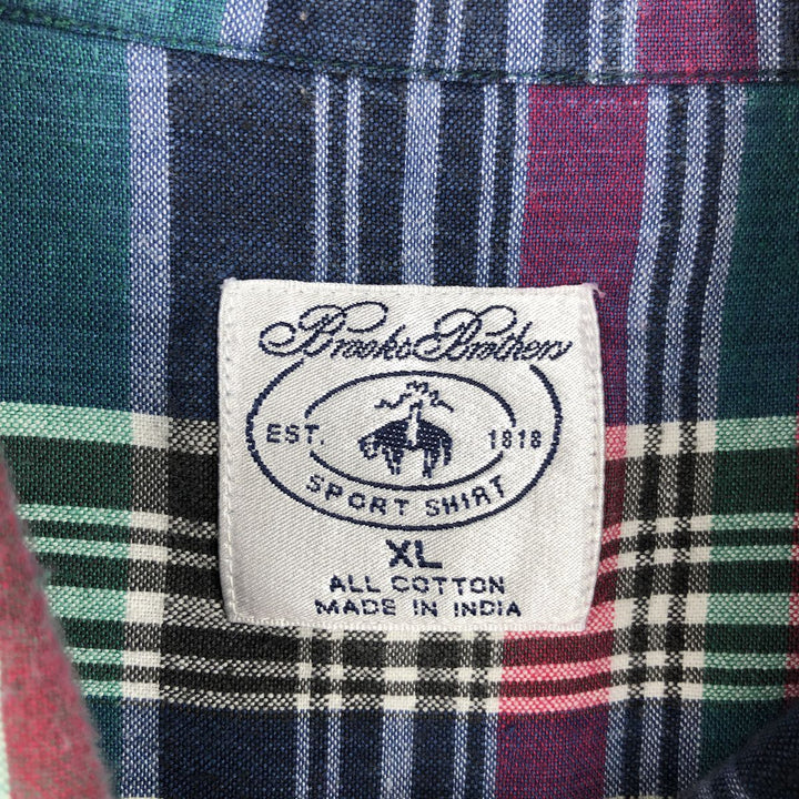 Brooks Brothers Est. 1818 SPORT SHIRT Short-Sleeve Button-Down Check Shirt, Men's Size XL (approx.) cotton green type Vintage Second Hand