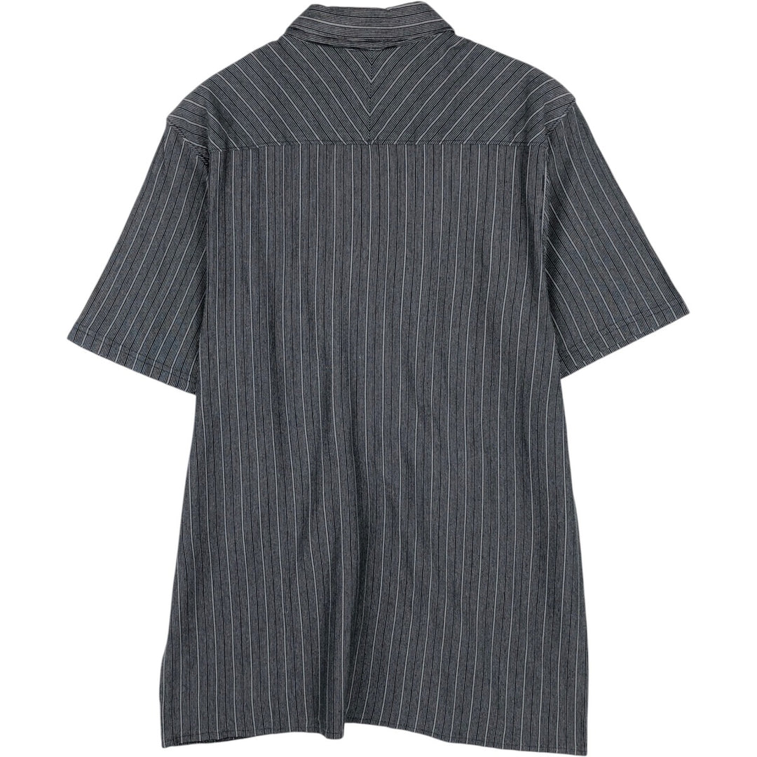 2000'S Calvin Klein Short-Sleeve Cotton Striped Shirt, Boxy Fit, Men's Size L (approx.) cotton Charcoal Vintage Second Hand