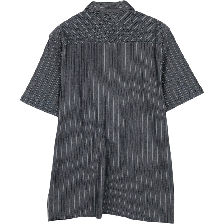 2000'S Calvin Klein Short-Sleeve Cotton Striped Shirt, Boxy Fit, Men's Size L (approx.) cotton Charcoal Vintage Second Hand
