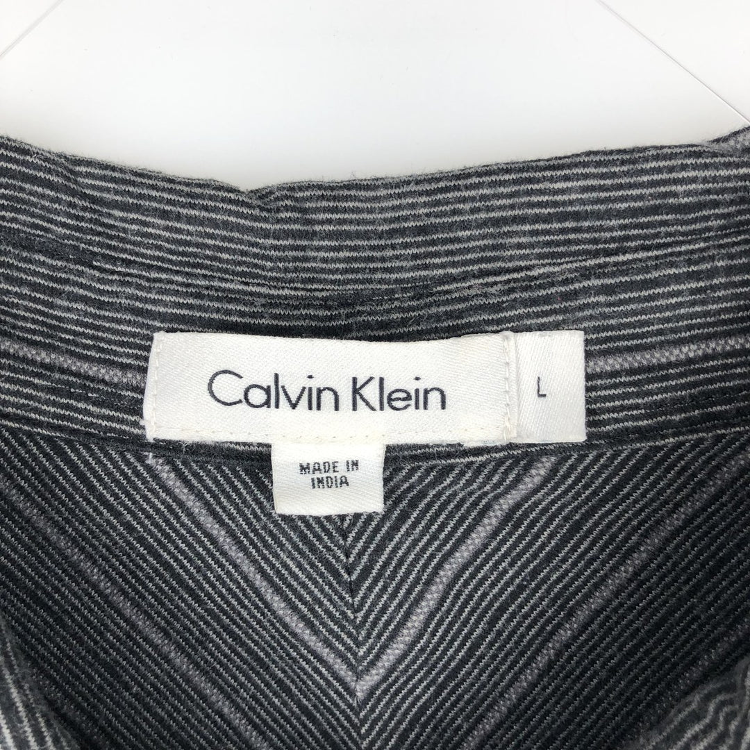 2000'S Calvin Klein Short-Sleeve Cotton Striped Shirt, Boxy Fit, Men's Size L (approx.) cotton Charcoal Vintage Second Hand