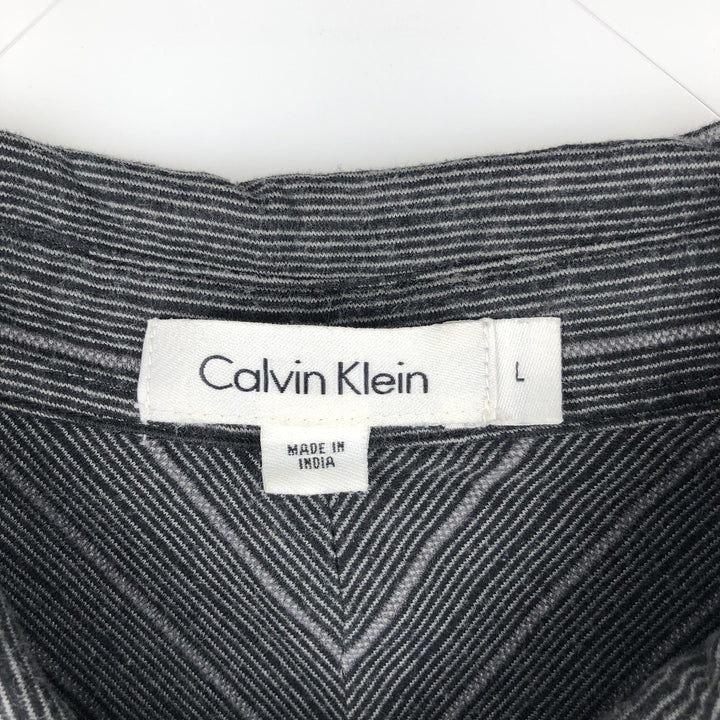 2000'S Calvin Klein Short-Sleeve Cotton Striped Shirt, Boxy Fit, Men's Size L (approx.) cotton Charcoal Vintage Second Hand