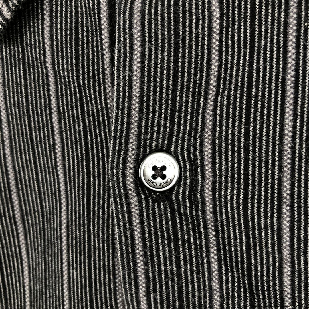 2000'S Calvin Klein Short-Sleeve Cotton Striped Shirt, Boxy Fit, Men's Size L (approx.) cotton Charcoal Vintage Second Hand