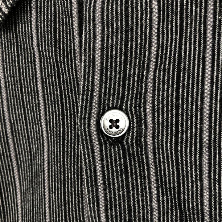 2000'S Calvin Klein Short-Sleeve Cotton Striped Shirt, Boxy Fit, Men's Size L (approx.) cotton Charcoal Vintage Second Hand