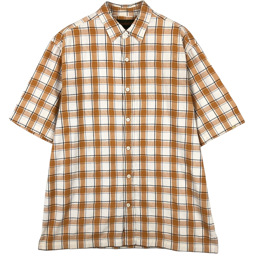 90s-00'S Timberland Short-Sleeve Cotton Check Shirt, Boxy Shirt, Men's Size M (Equivalent), Vintage cotton orange type Vintage Second Hand