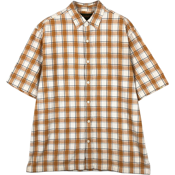 90s-00'S Timberland Short-Sleeve Cotton Check Shirt, Boxy Shirt, Men's Size M (Equivalent), Vintage cotton orange type Vintage Second Hand