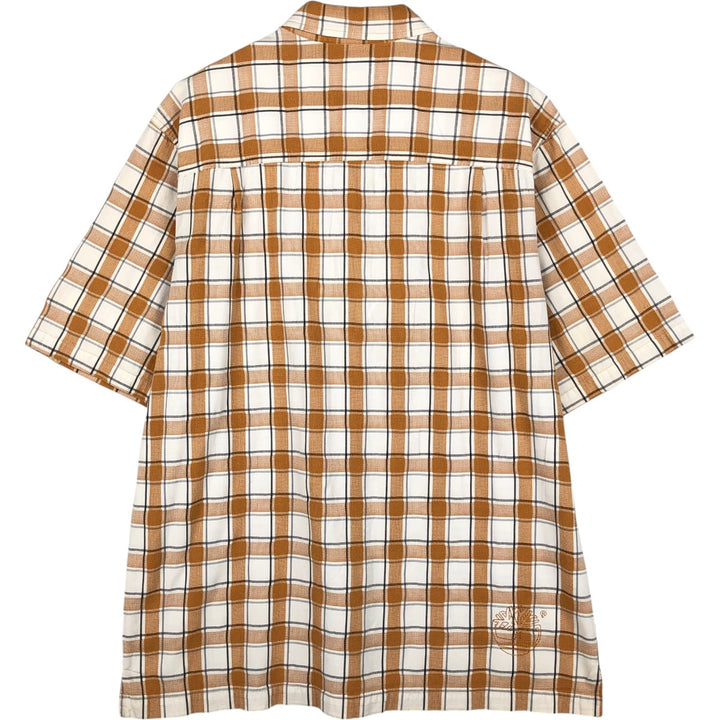 90s-00'S Timberland Short-Sleeve Cotton Check Shirt, Boxy Shirt, Men's Size M (Equivalent), Vintage cotton orange type Vintage Second Hand