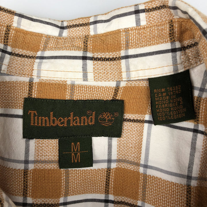 90s-00'S Timberland Short-Sleeve Cotton Check Shirt, Boxy Shirt, Men's Size M (Equivalent), Vintage cotton orange type Vintage Second Hand